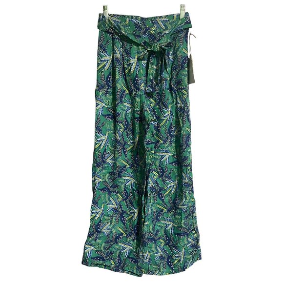 Midnight Sky Womens Floral Wide-Leg Pants Size Small Green & Blue Linen Blend - Picture 1 of 8